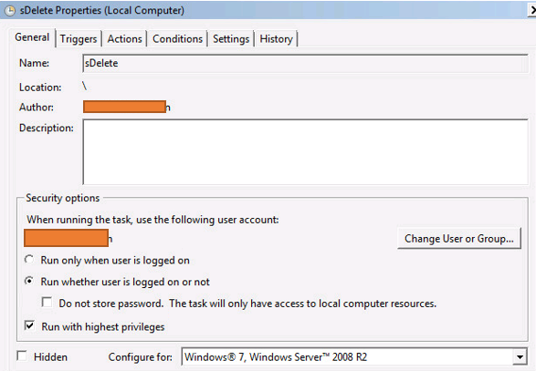 General options for sDelete Scheduled Task