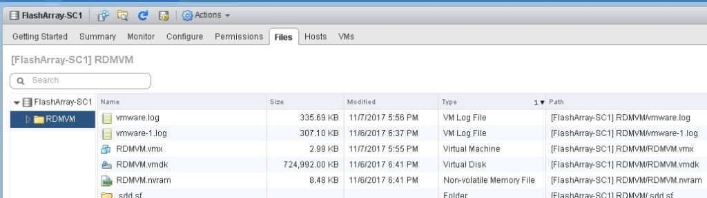 Moving from an RDM to a VVol - Screenshot - FlashArray-SC1