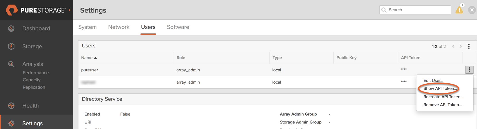 Pure Storage Management UI API Token generation