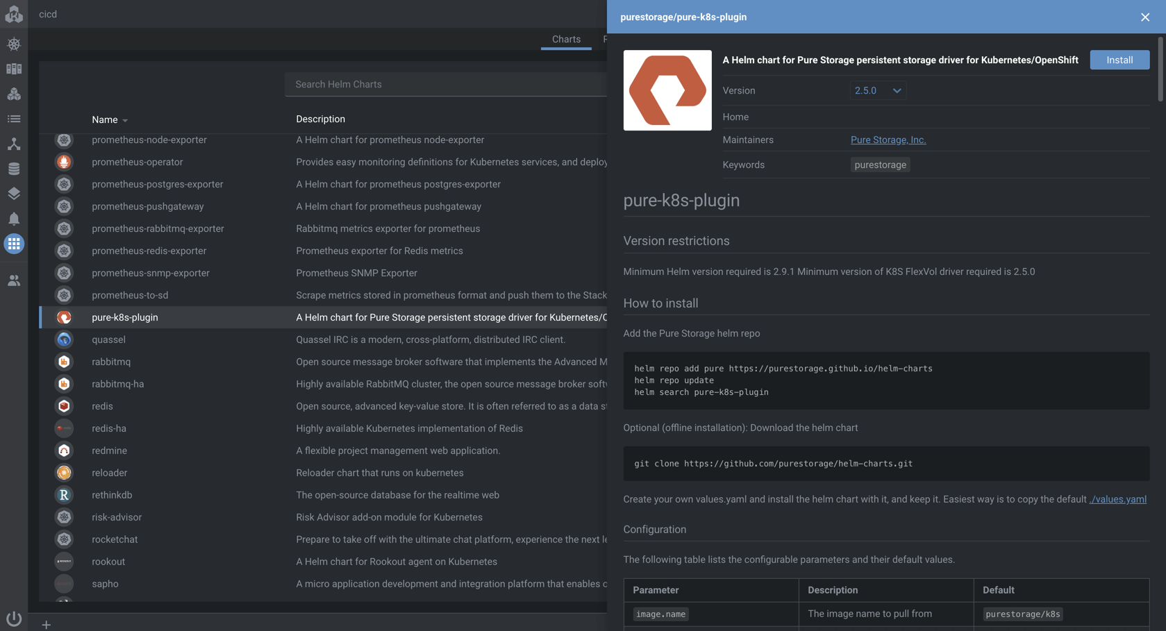 Pure Service Orchestrator Helm Chart in Kontena Lens