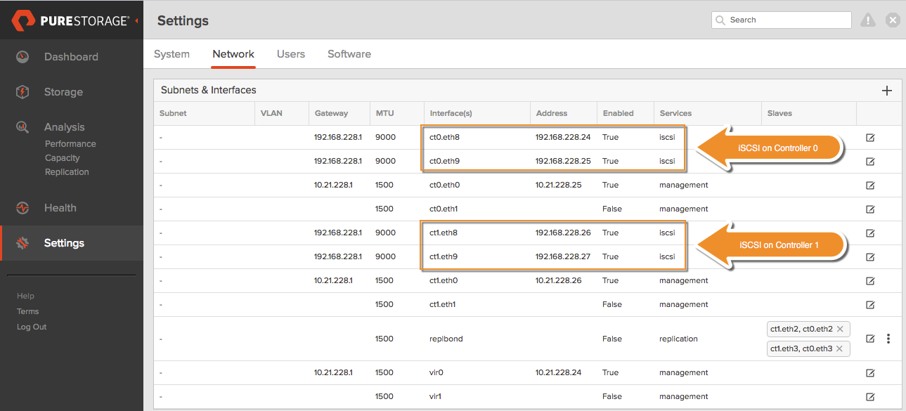 iSCSI Network Setup Screen Capture