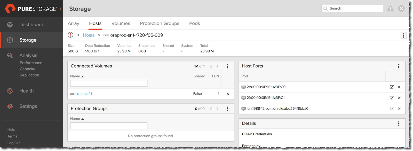 Configure IQN for a host in FlashArray Hosts