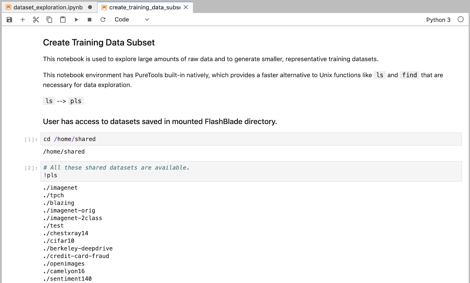 Data Set in FlashBlade DataFile Toolkit