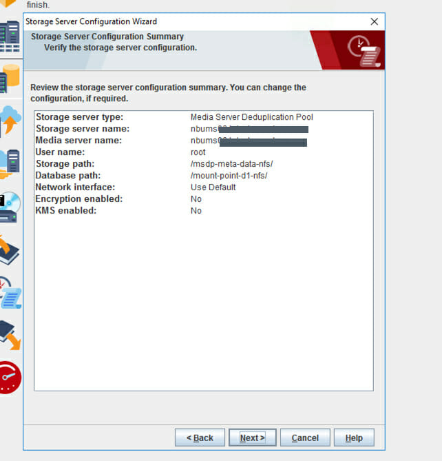 Step 5: Review the storage server configuration summary