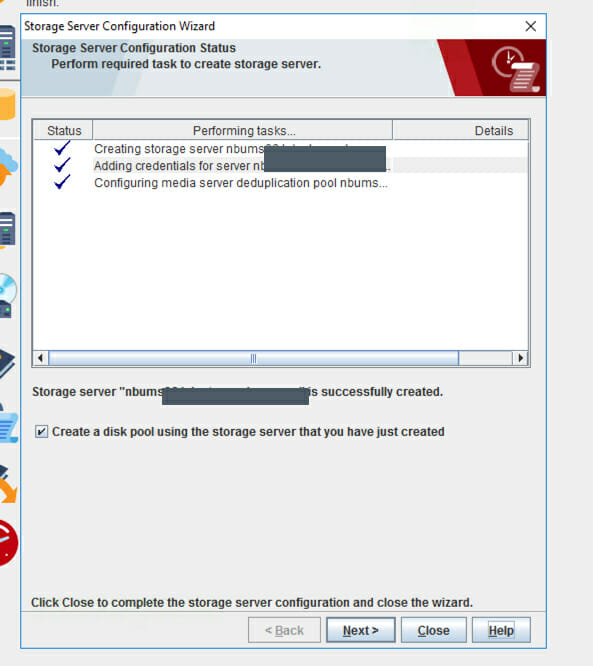 Step 6: Wait while the wizard finishes creating the storage server
