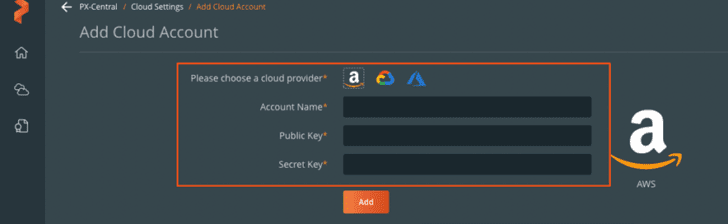 PX-Backup －Add Cloud Account