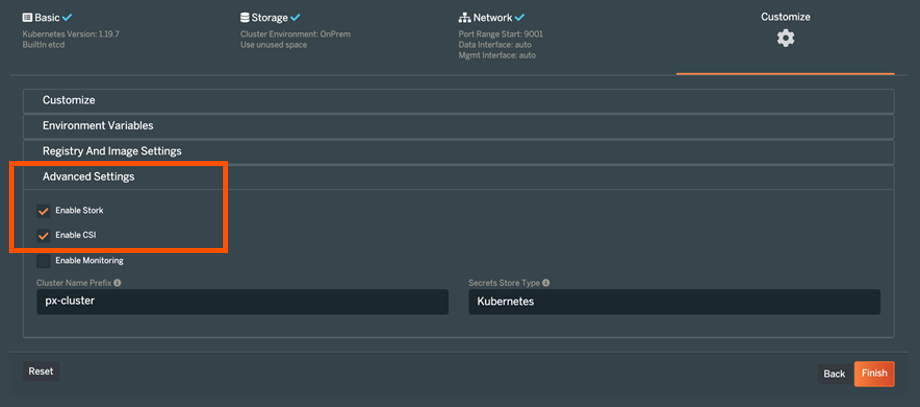 Portworx - customize setting