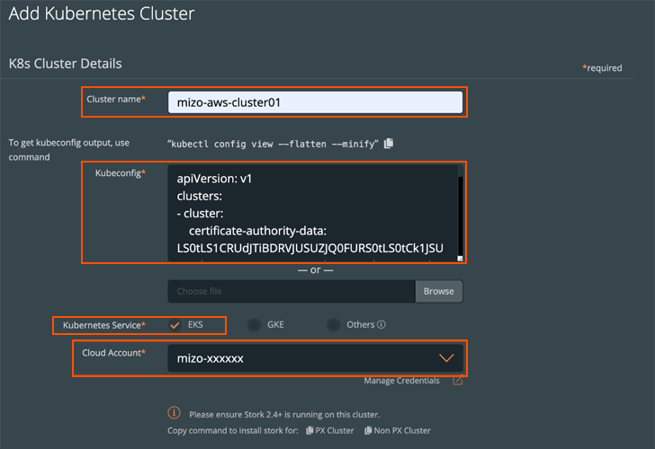 PX-Backup - Add Kubernetes Cluster